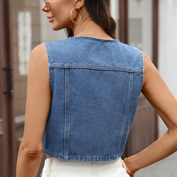 Button Up Sleeveless Denim Vest - Picture 8 of 12